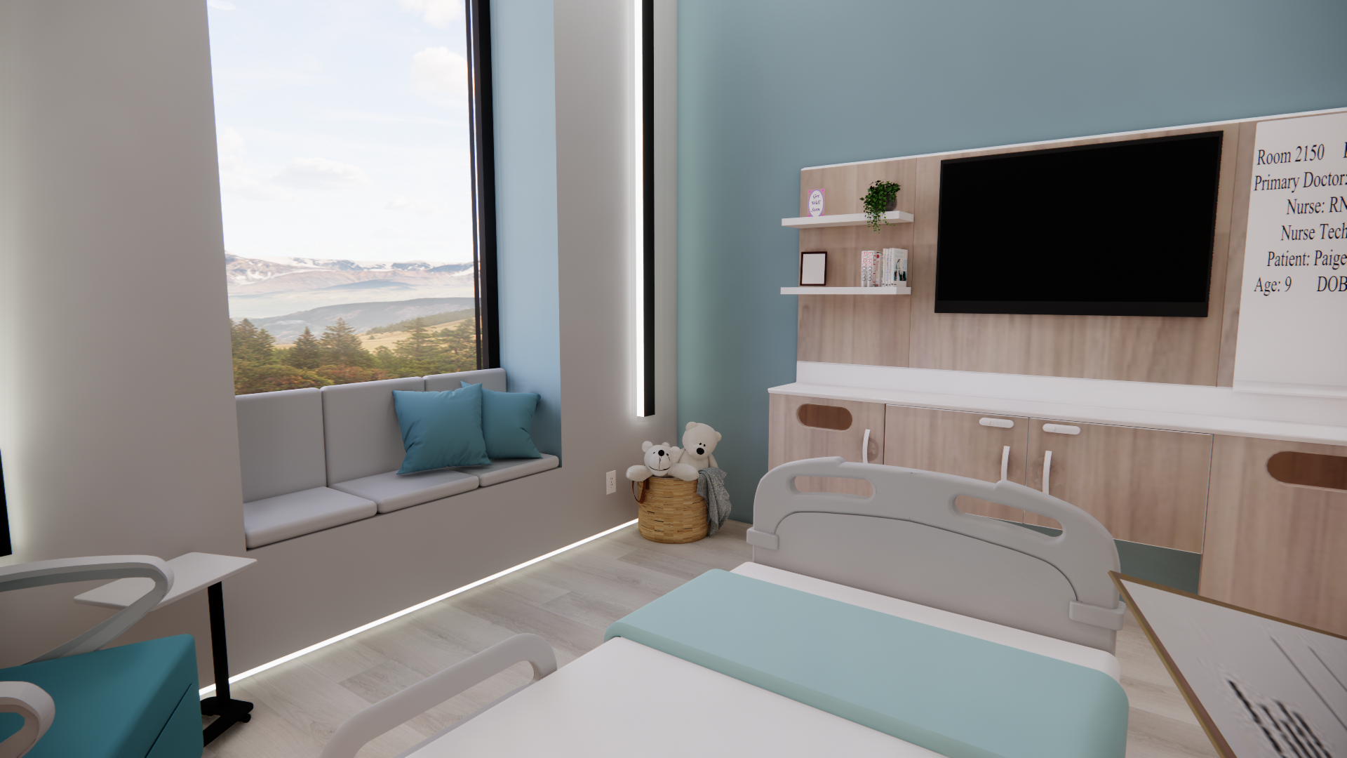 View of hospital room from patient's perspective
