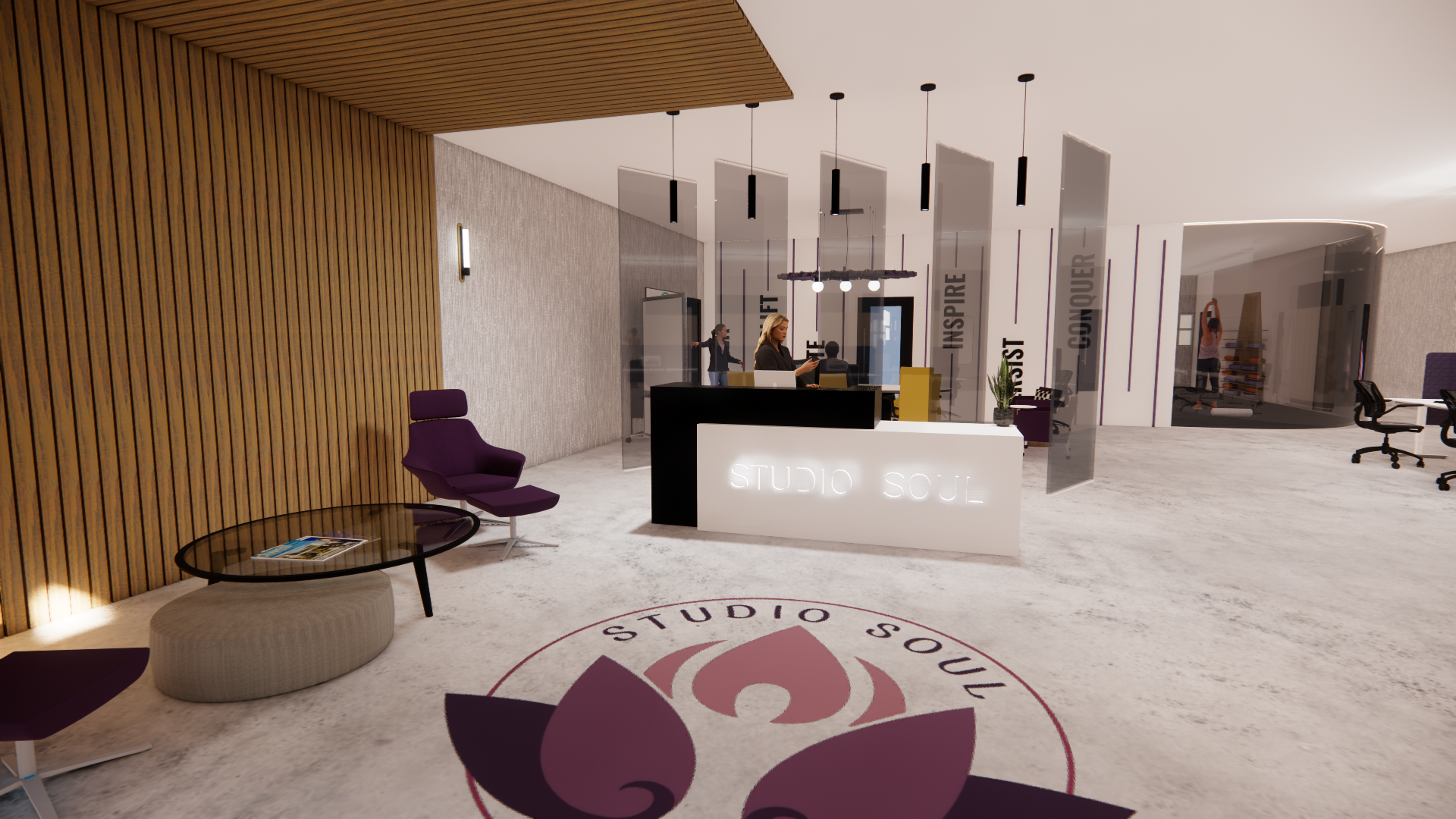 Studio Soul front desk receptionist area